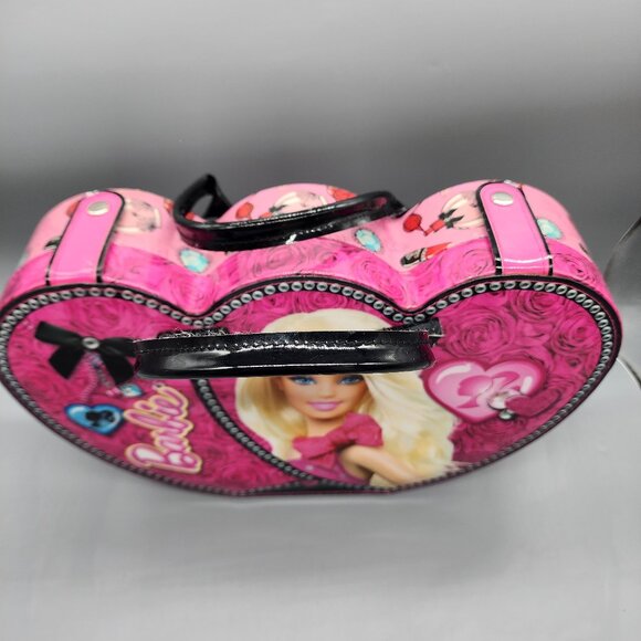 Barbie Double Handled Heart-Shaped Vanity Case with Mirror - Pink Beauty Makeup - Picture 3 of 10